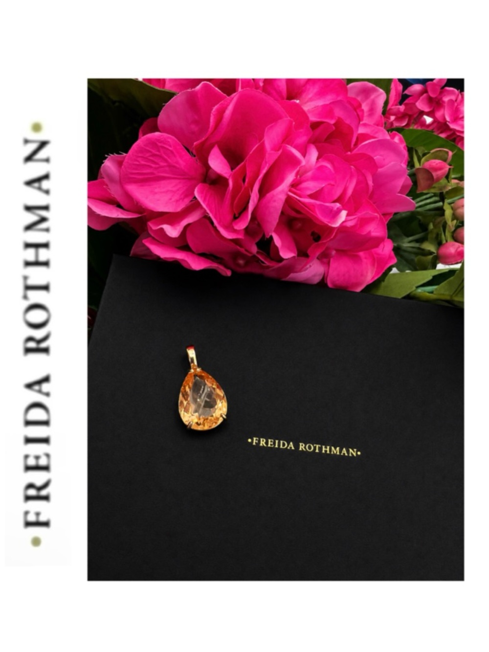 Freida Rothman Vault Champagne Pear-Cut Faceted Teardrop Crystal Pendant
